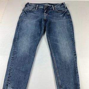 Silver Jeans Women's 27 Kenni Crop Blue Fade Stretch Step Frayed Hem Denim Pants